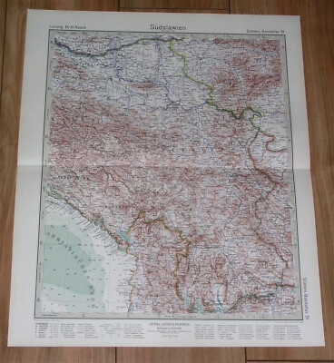 1925 ORIGINAL VINTAGE MAP OF YUGOSLAVIA SERBIA BOSNIA KOSOVO ALBANIA MONTENEGRO
