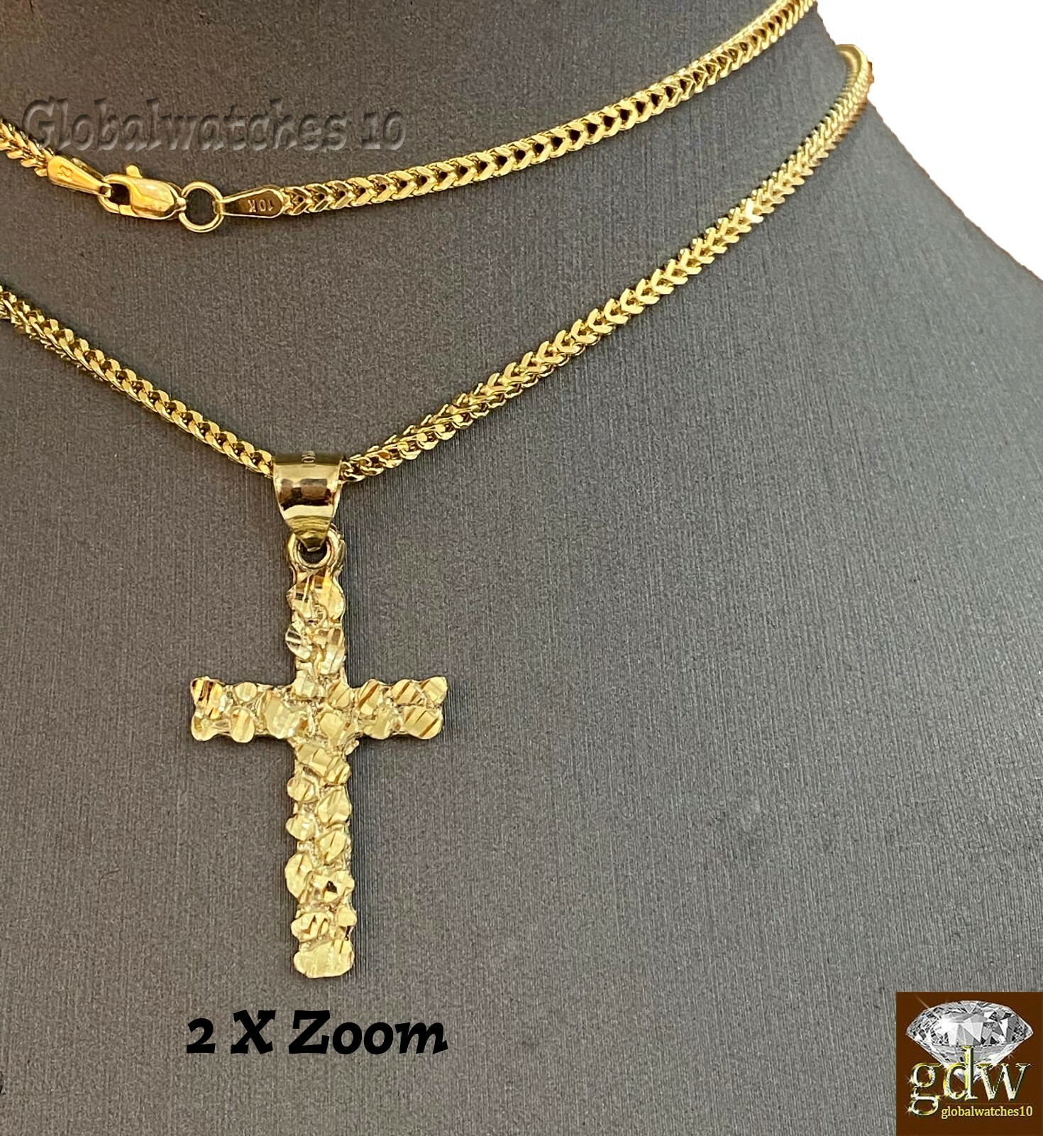 Pre-owned Franco 10k Gold Cross Charm Pendant With  Chain In 20 22 24 26 Inch Real10k Gold