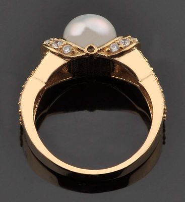Pre-owned Vt Gems 14kt Yellow Gold With 3.25ct Natural Freshwater Pearl Igi Certified Diamond Ring