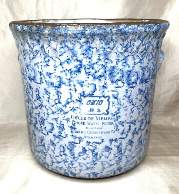 Antique Belle of Memphis Steamboat Queensware Spongeware Stoneware Crock