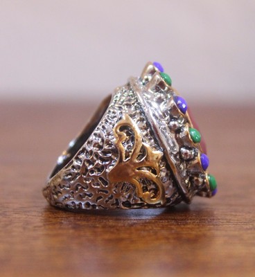 Medieval Style Turkish Silver & Gold Plated Heavy Statement Ring - Size 6.5