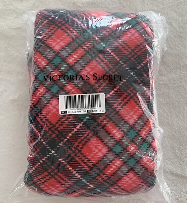 Victoria's Secret Plush Sherpa Blanket Stadium Throw Blanket Tartan Red Plaid  