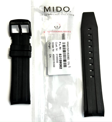 Original MIDO Ocean Star For Case-Back # M026608A Black Rubber Watch Band Strap