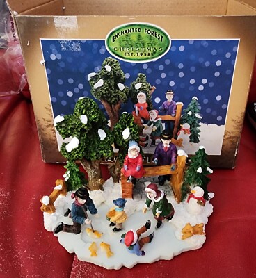 Enchanted Forest Christmas Village Figurine Set Ice Skating Open Box CHARITY 