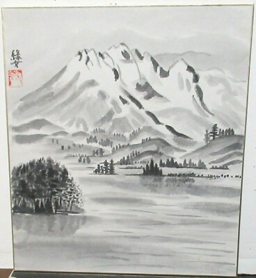 JAPANESE BLACK & WHITE SNOW MOUNTAIN LANDSCAPE ORIGINAL