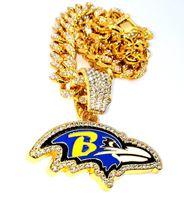 BALTIMORE RAVENS GEM NECKLACE Gold Bling NFL Team Hip Hop Pendant & 20'' Chain