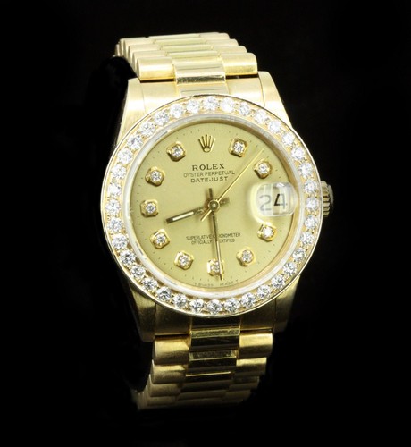 Rolex Midsize Datejust 31 mm President 18K Gold Diamond Bezel QuickSet 68278