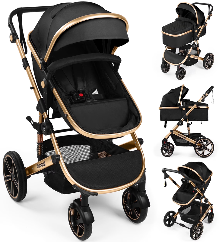 Coche Para Bebes Cochecito Para Niños Convertible Reversible Bassinet Pram Black