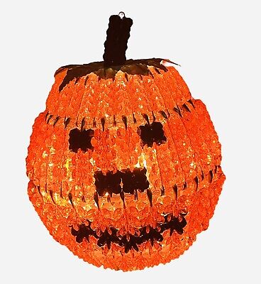 VTG Halloween Beaded Safety Pin Handmade 8  Pumpkin Jack O Lantern Table Lamp