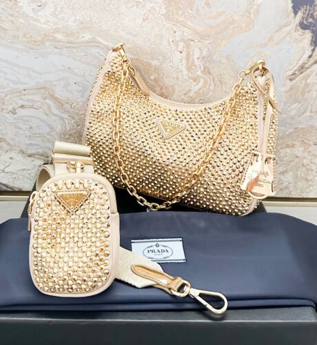 Prada Crystal Embellished Metallic Re-Edition 2005 Gold Prada Crystal Embellished Metallic Re-Edition 2005 Gold