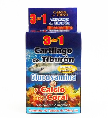 3 en 1 CARTILAGO TIBURON GLUCOSAMINA CALCIO CORAL REFORZADO + AJO FREE SHIPPING