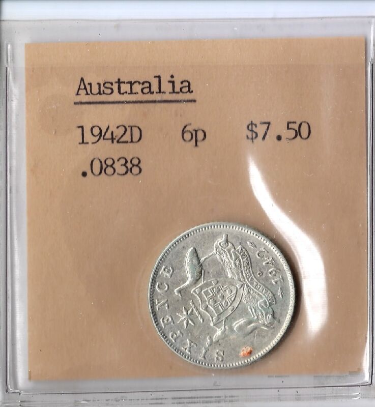 Coin Australia 6 Pence 1942 D Km38, Silver