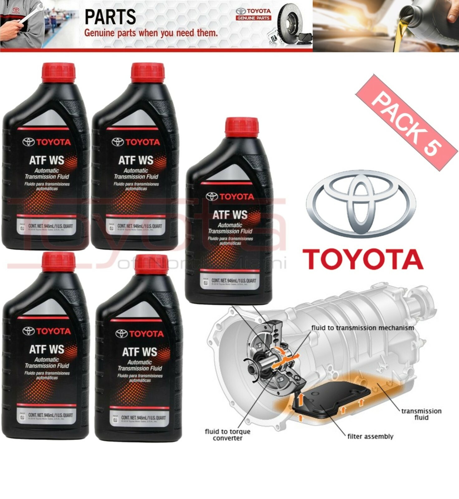 5 Genuine Toyota 00289-ATFWS Automatic Transmission Oil