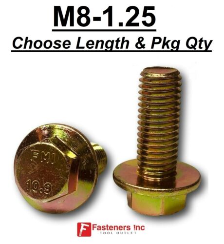 M8-1.25 x (Choose Length) Grade 10.9 Metric Flange Bolts Yellow Zinc Hardened