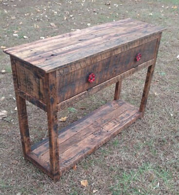 Sofa Console Table with Cabinet - Reclaimed Pallet Wood - Vintage Rustic Look
