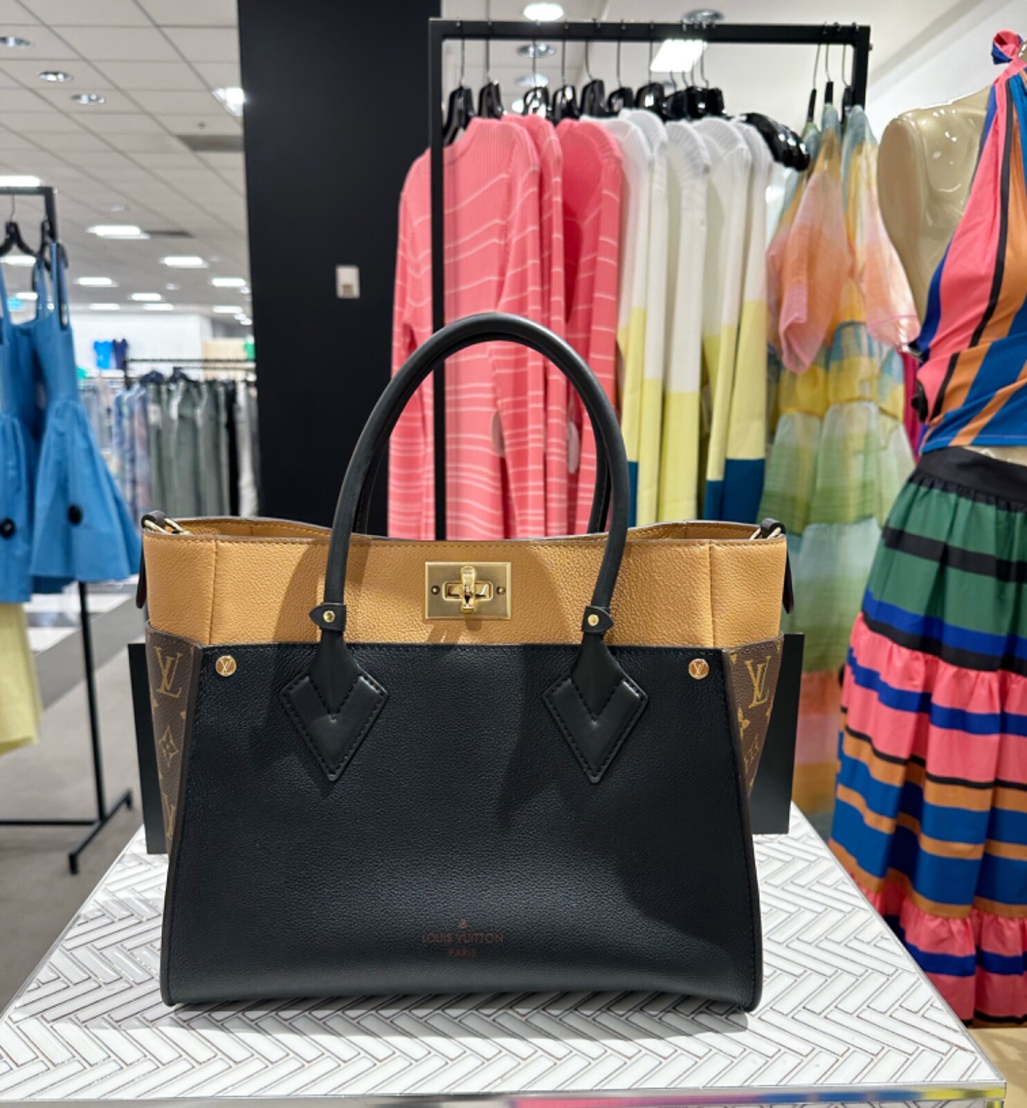 Louis Vuitton On My Side Tote MM Black,Brown Canvas,Leather Louis Vuitton On My Side Tote MM Black,Brown Canvas,Leather