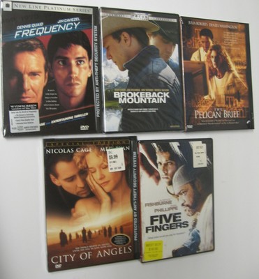 5- New DVDs with Cases City of Angels, Frequency, Pelican Brief, Five Fingers