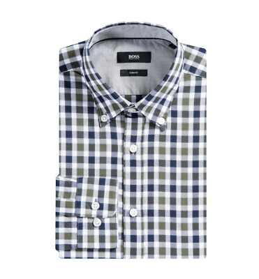 Hugo Boss Men's Rod-41 Slim Fit Vichy Check Shirt, Open Green, L 3646-9