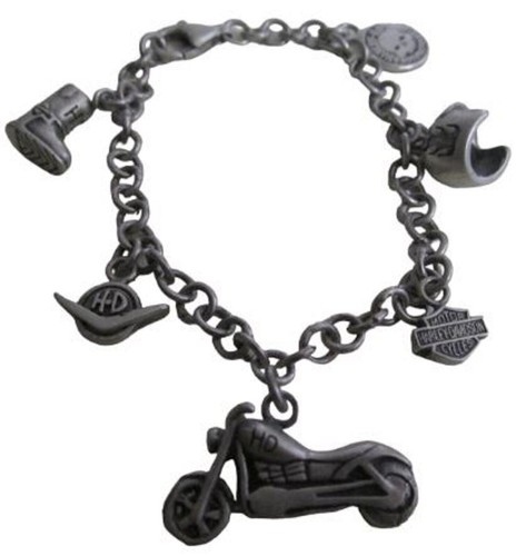 HARLEY DAVIDSON 0.925 STERLING SILVER BIKER CHARM BRACELET