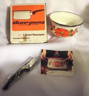 Vintage Sankoware Show Pans 1 Quart Open Saucepan Porcelain Clad Steel #2001 NIB