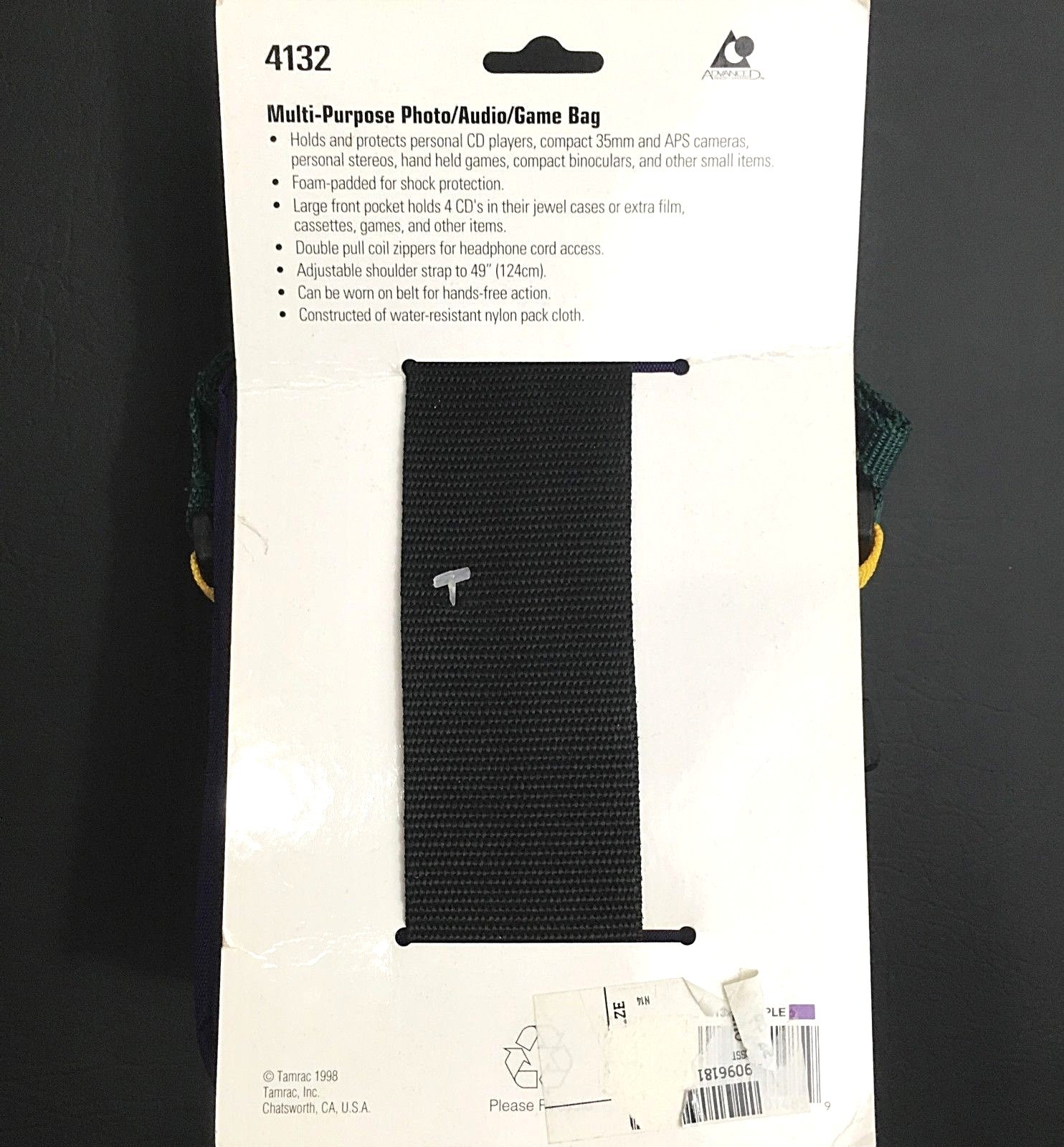 Vintage TEK Game Bag Strap Foam Padding Purple Photo Digital Audio 1998 NWT