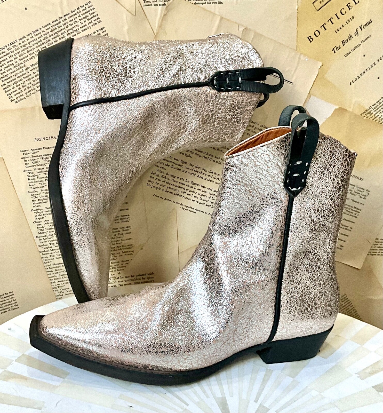 Ботильоны Free People Wesley из кожи Western Silver Crackle 39,5/9,5 НОВЫЕ