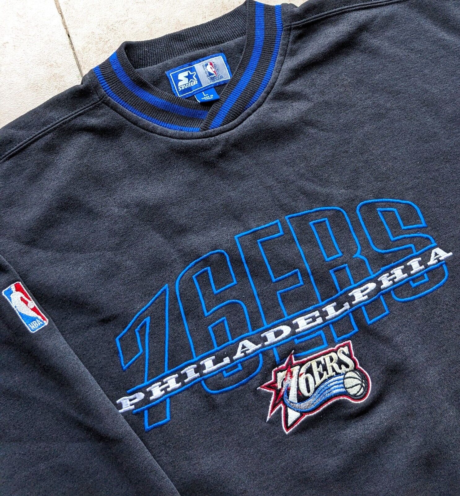 Philadelphia 76ers 90s STARTER sweatshirt pullover L blk NBA Philadelphia 76ers 90s STARTER sweatshirt pullover L blk NBA