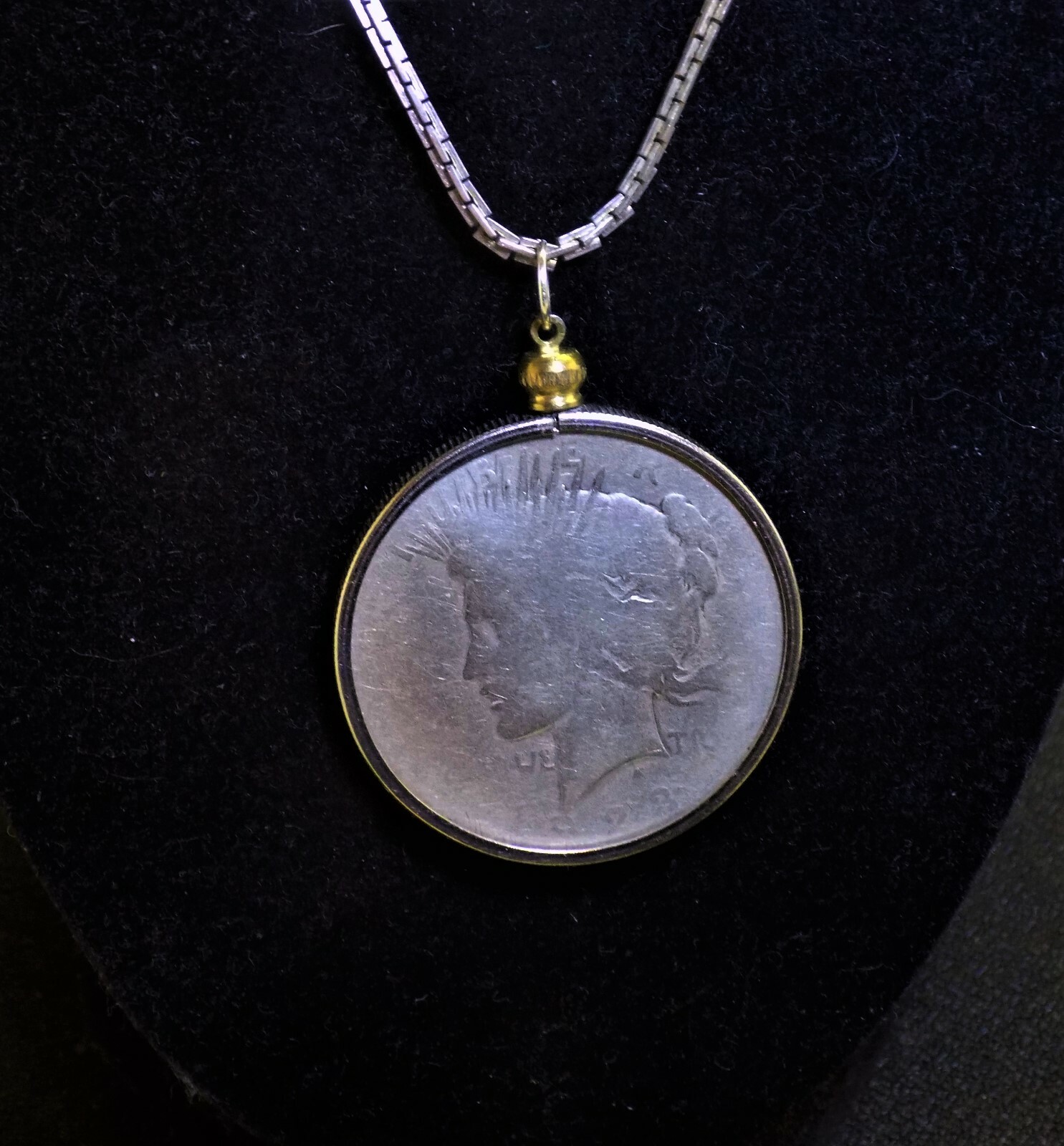 Vintage 90% Silver Peace Dollar Pendant and Silver Toned 16