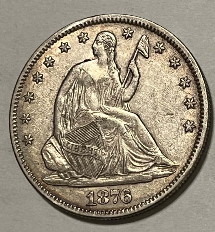 1876 Seated Liberty Half Dollar, lightly toned High grade, better