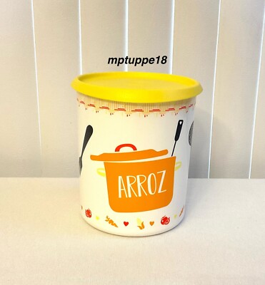  Brand New Tupperware 12-Cup Arroz Rice One Touch Canister Easy Open~Multicolor