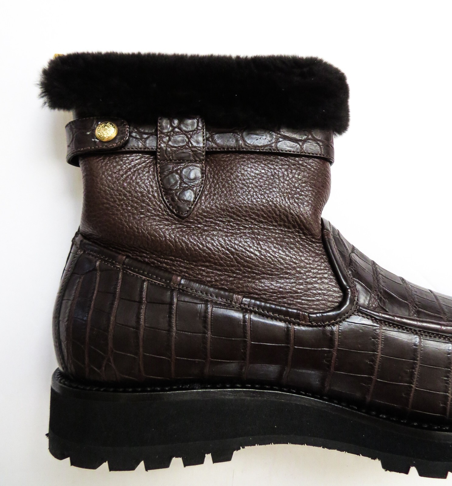 STEFANO RICCI STEFANO RICCI CROCODILE LEATHER MINK FUR BOOTS SHOES 11.5 US 44.5 EURO 10.5 UK