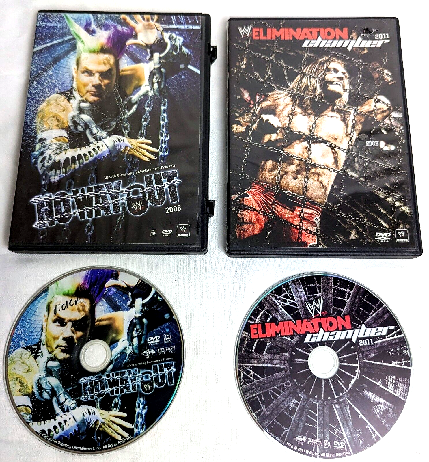 LOT WWE DVD 2008 No Way Out and 2011 Elimination Chamber - Edge, Hardy, Cena LOT WWE DVD 2008 No Way Out and 2011 Elimination Chamber - Edge, Hardy, Cena