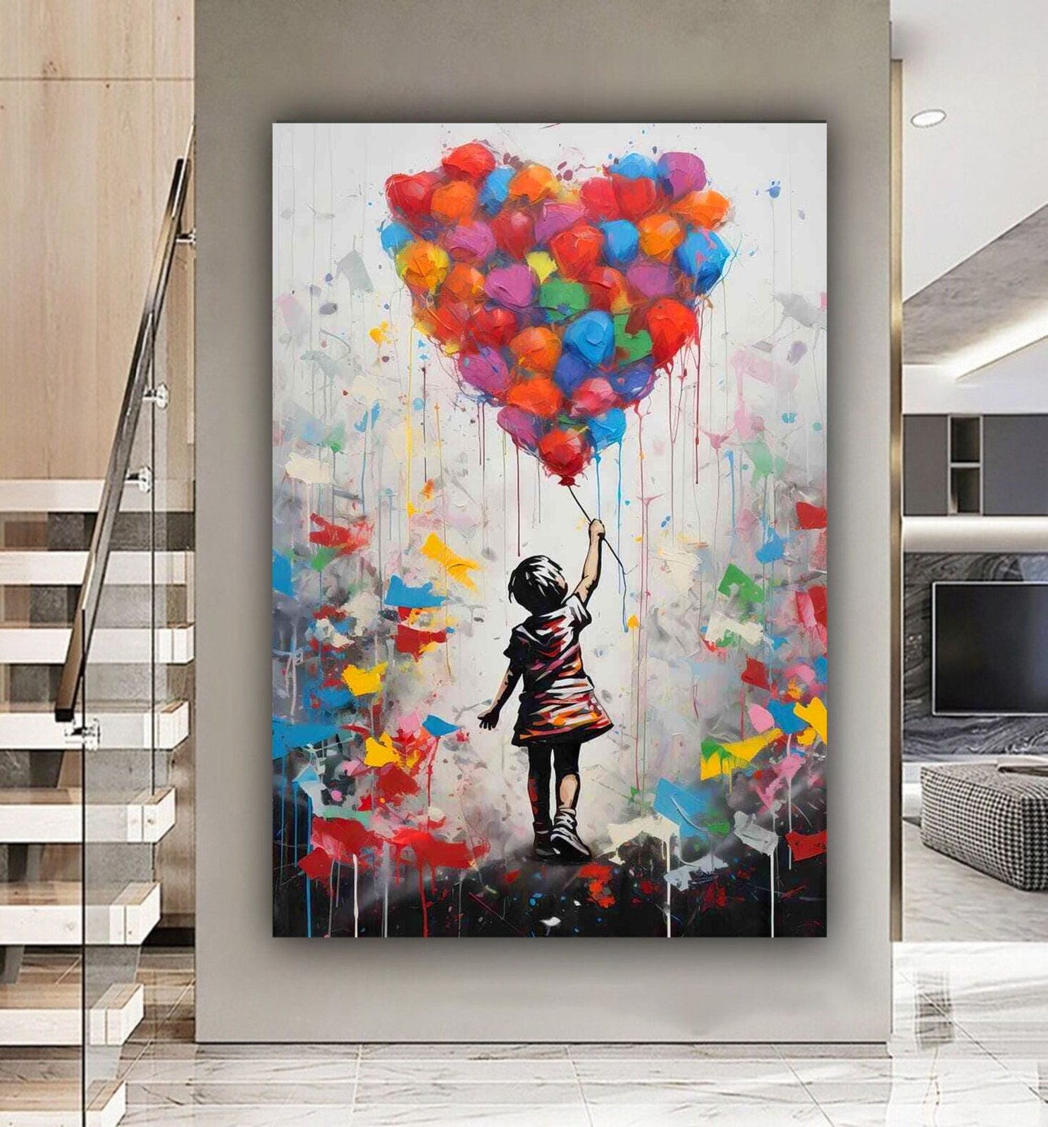 BANKSY STYLE BALLOON GIRL GRAFFITI STREET ART PRINTED CANVAS