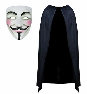 ANONYMOUS COSTUME MASK + CAPE  Halloween Fancy Dress Guy Hacker UK