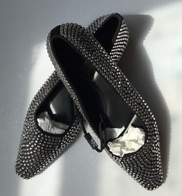 NWT ZARA Rhinestone Ballet Flats With Pointed Toe 2536/210 Black US 6.5 (EUR 37)