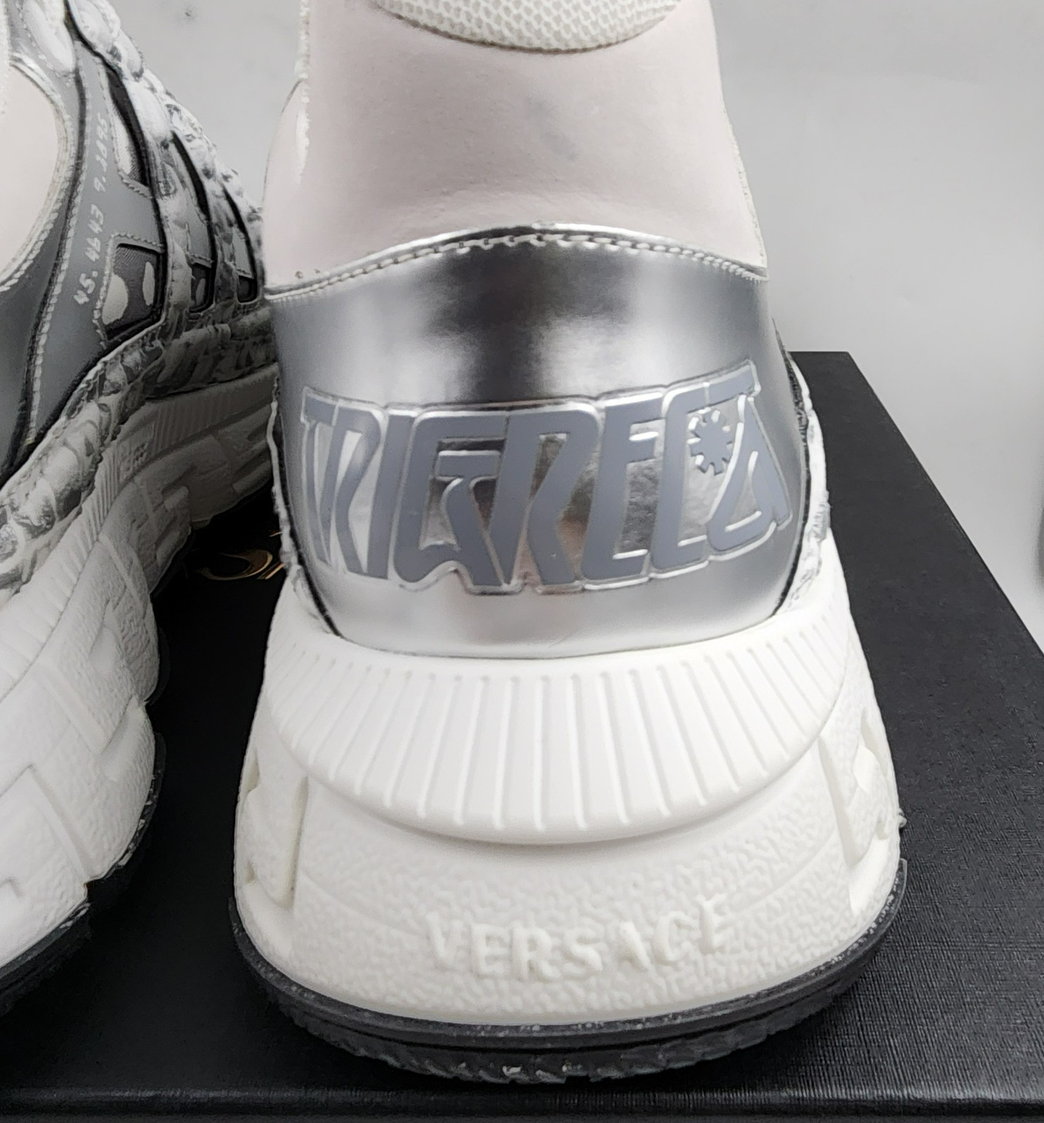 Versace Trigeca Low Top Sneakers Men's 45/12US White/Gray Mix Print Lace Up - Picture 5 of 22