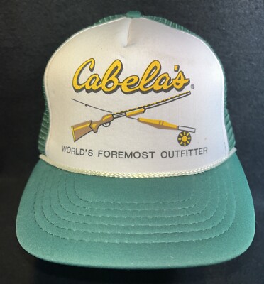 Vintage Cabelas Hat Snapback Mesh With Rope Trucker Hat Cap  Green & White