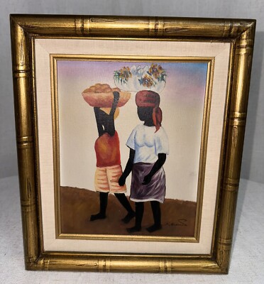 Personal Preference African Art Oil Panting on Canvas Signed Framed Women