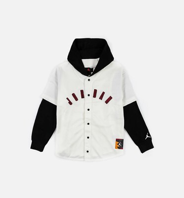 Nike Air Jordan Flight MVP Hooded Baseball Top 'Off-White' FB7034-133 Mens Sz L
