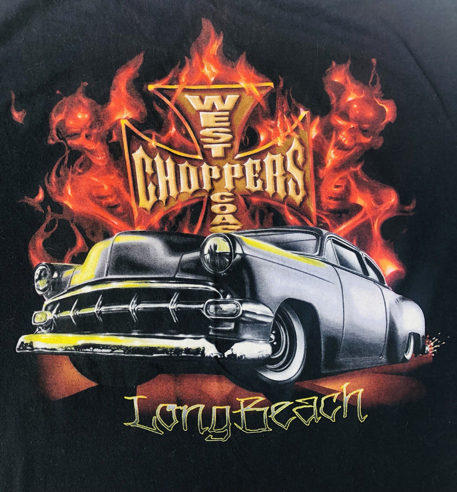 VTG Jesse Who West Coast Choppers Biker Shirt Bel Air Flames Long Beach Mens XL