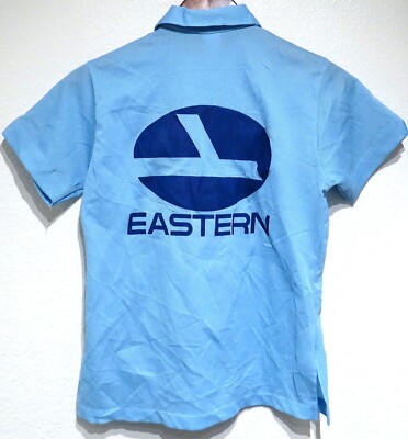 vtg Hilton EASTERN AIR LINES Powder Blue 60s Bowling Polo Shirt Ladies 34 USA