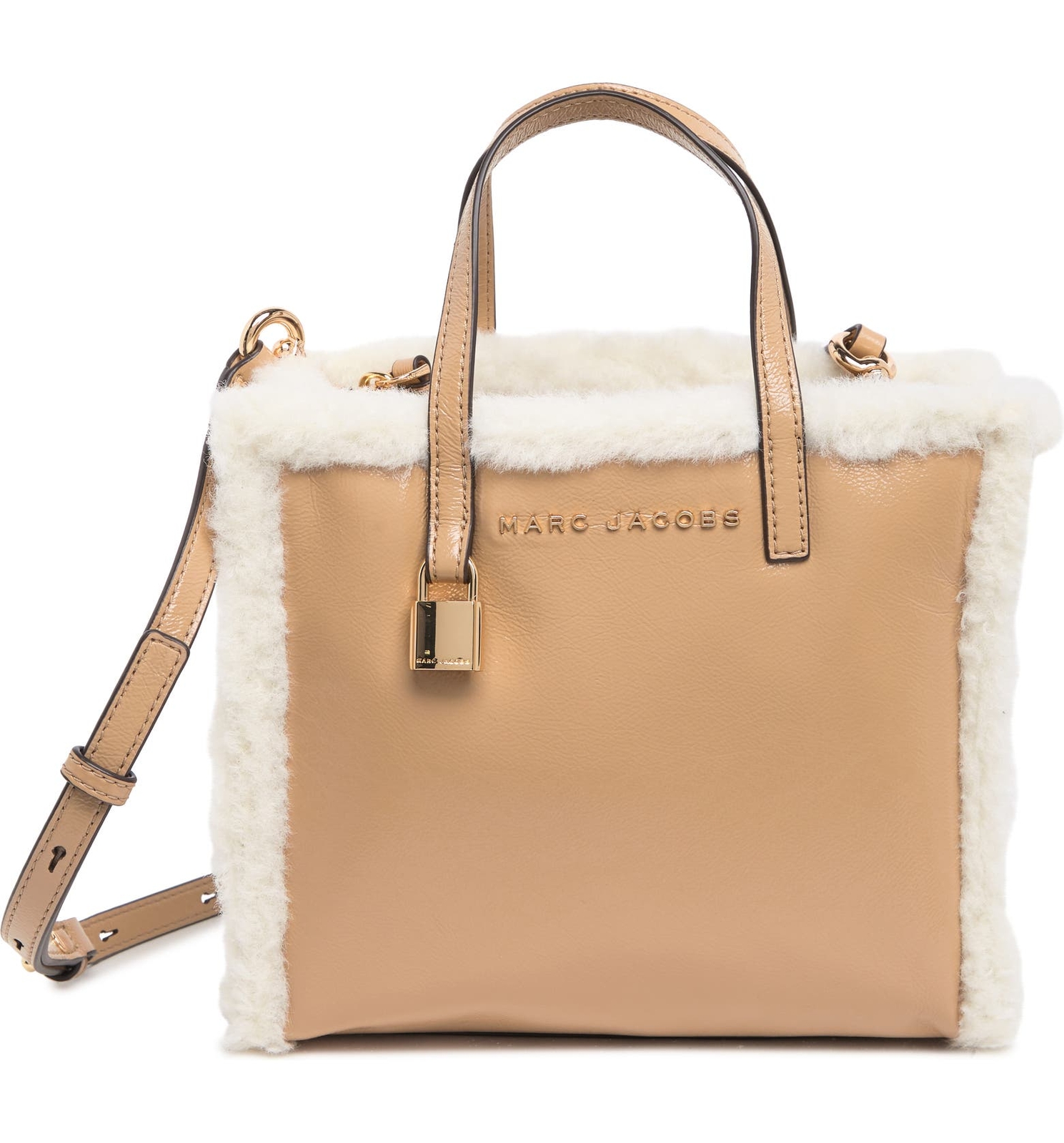 トートバッグ MARC JACOBS Mini Grind Faux Fur Trim Top Handle Bag Marc Jacobs Mini Grind Faux Fur Trimmed Crossbody Tote Bag