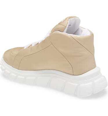 Pre-owned Prada Rush Piuma Nylon Beige White Platform Flat High Top Trainer Sneaker 39.5