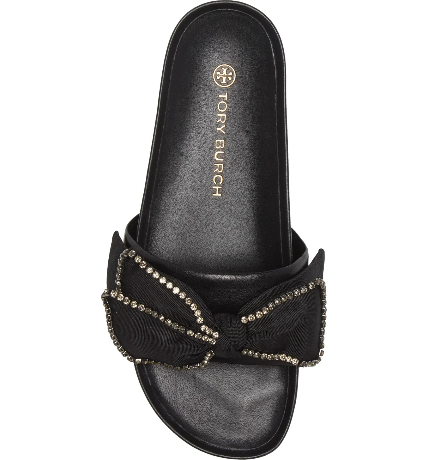 Pre-owned Tory Burch Crystal Embellished Bow Leather Slide Sandal Black Us 8 Authentic