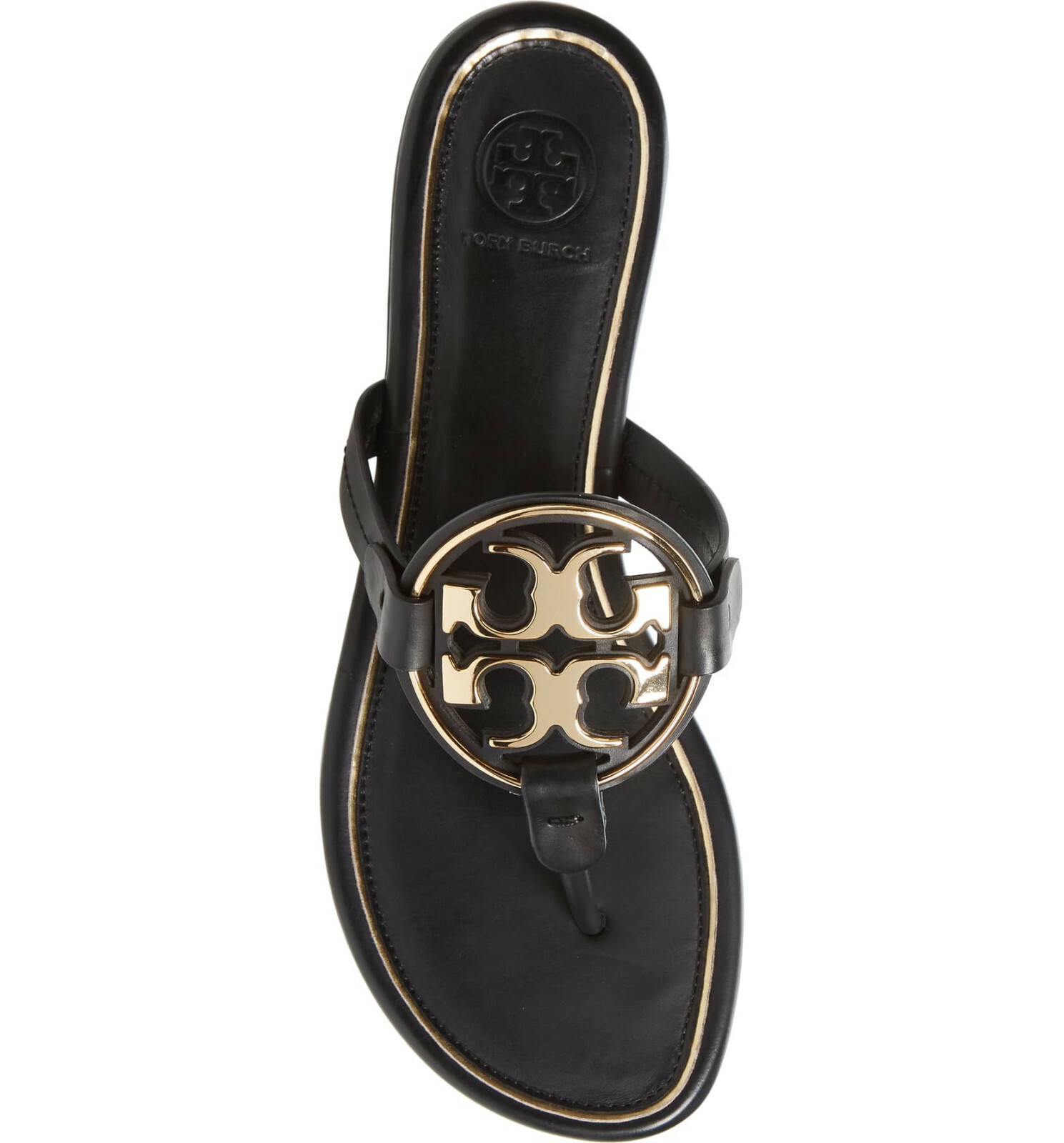 Pre-owned Tory Burch Metal Miller Thong Flip Flop Leather Sandal Black Us 7 Authentc