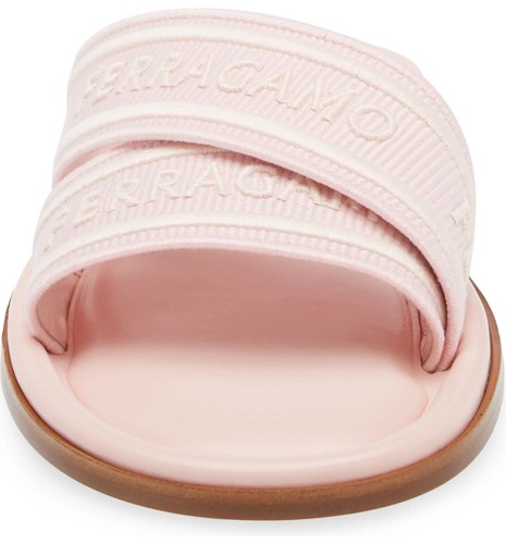 Pre-owned Ferragamo Salvatore  Women Laurene Slide Sandal Logo On Strap Footwear Pink