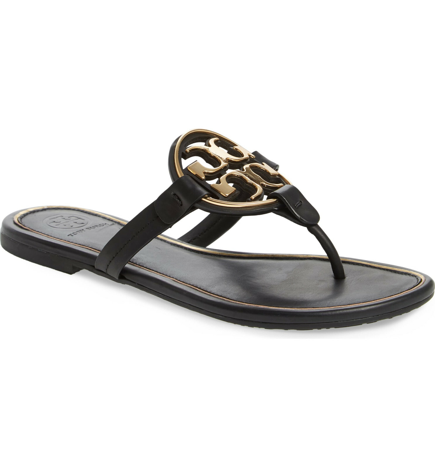 Pre-owned Tory Burch Metal Miller Thong Flip Flop Leather Sandal Black Us 7 Authentc