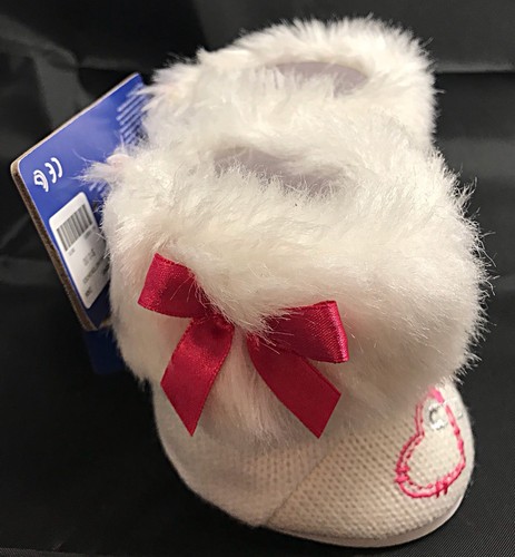 *** Build-A-Bear White Fuzzy Winter Snow Boots With Pink Bows NEW