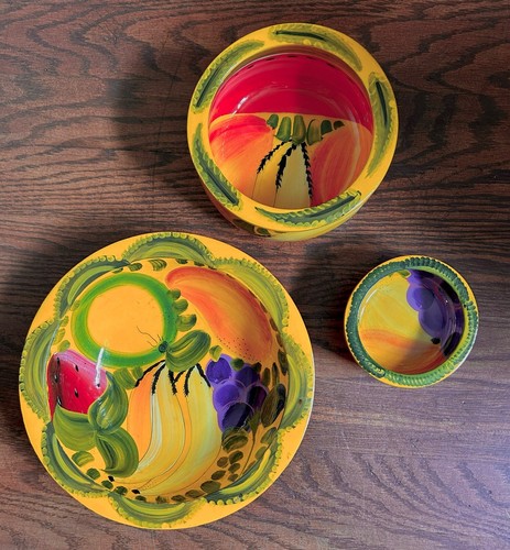 3 - Hand painted Mexican Folk Art Bowls Signed Ixtapa