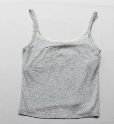 Aerie Women's Lace Trim Built-in Shelf Bra Tank Top TS8 Gray Petite Small NWT